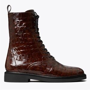 Tory Burch Combat Boot Croco Embossed